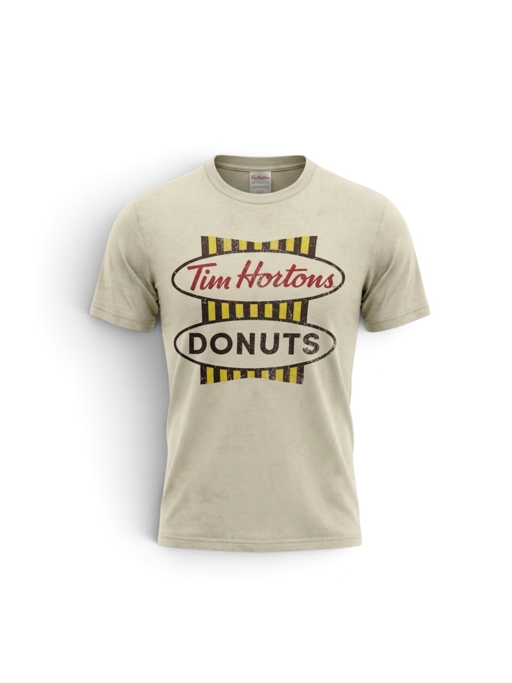 Tim Hortons Vintage Retro Sign Graphic T-Shirt Beige Cream Cotton Men Size Small